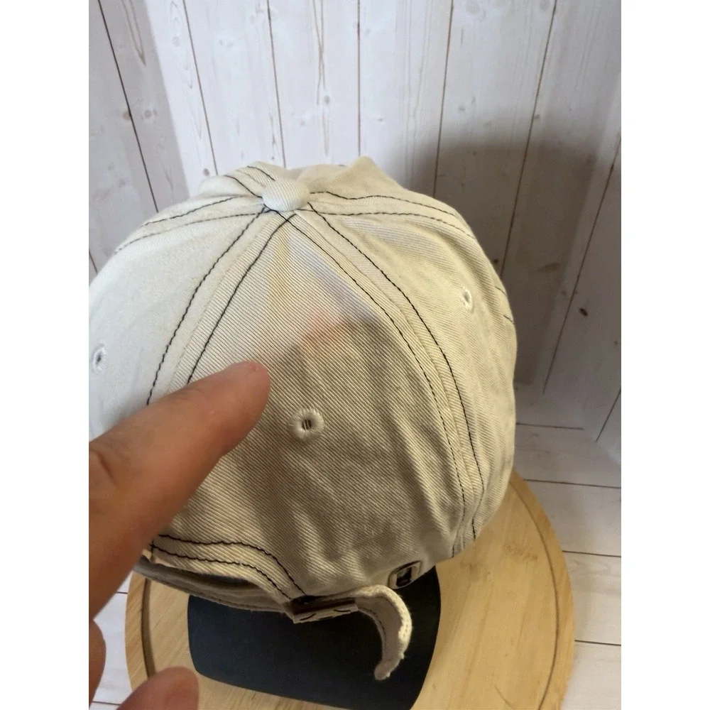 True Religion Y2k White Buddha Logo Distressed Frayed Strapback Hat Adjustable *